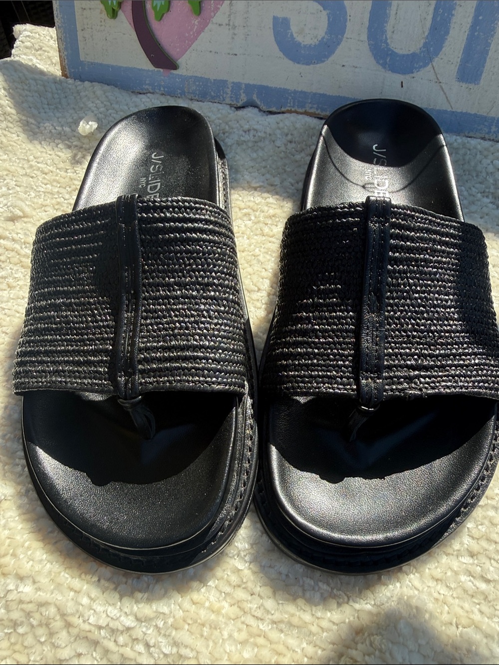 J/Slides New  unisex Nordstroms Classy Black Woven Slide Sandals m6.5 w9